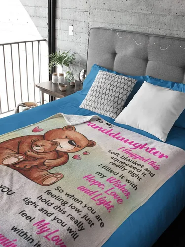 Vista 7 de Manta personalizada con texto en inglés «To My Granddaughter from Grandma Mom Grandpa», manta personalizada con letras de oso, manta de microforro