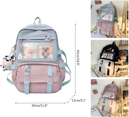 Vista 3 de Linda mochila con lindos accesorios de alfiler colgante de felpa para mochila escolar mochila estudiante niña, Bolso-4, Mochilas de mochila