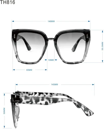 Vista 2 de TAHARI Th816 - Lentes de sol de gran tamaño, 100% protección UV, ojo de gato, para mujer, regalos elegantes para ella, 2.559in