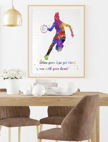 Vista 2 de Dignovel Studios Póster de baloncesto de 8 x 10 pulgadas sin marco para niña, cuando tus piernas se cansan, póster motivacional en acuarela