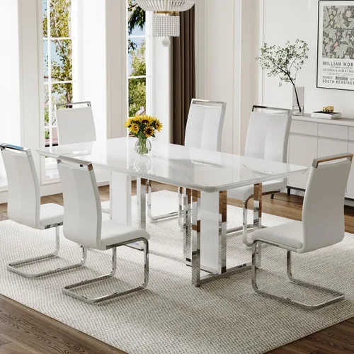 Vista 12 de Juego de mesa de comedor Marle blanca de 63 pulgadas para 4