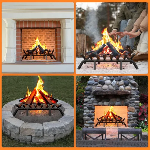 Vista 8 de Jusgym Rejilla de Chimenea de 30 Pulgadas con 8 Patas de Soporte, Soporte de Troncos de Chimenea de Acero Sólido y Resistente con Pinzas