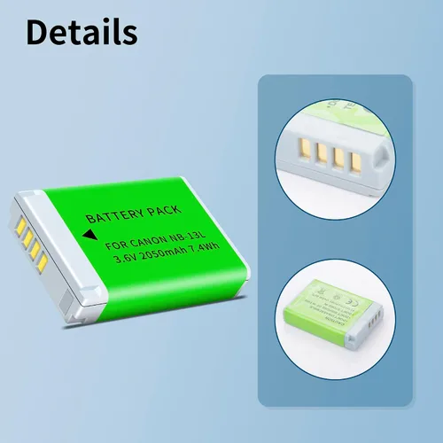 Vista 5 de Paquete de 2 baterías NB-13L mejoradas (2050 mAh) y cargador LED dual para Canon PowerShot G1 X Mark III, G5 X, G5X Mark II, G7 X, G7 X Mark II, G9