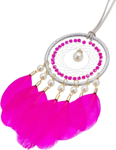 Vista 7 de Mini atrapasueños – Pluma de ganso con perla de lujo, cuero natural, pequeño atrapasueños hecho a mano para dormitorio, atrapasueños para niñas