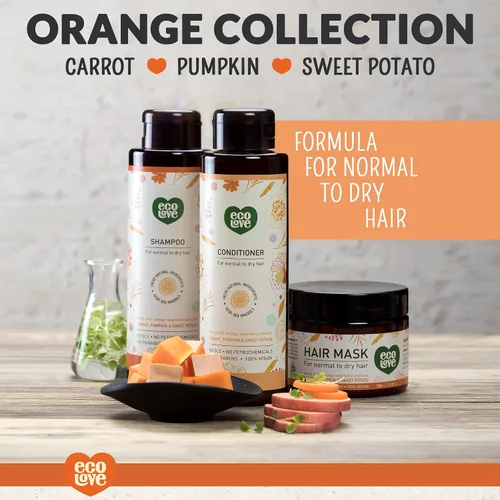 Vista 5 de ecoLove - Champú natural, sin lauril sulfato de sodio, vegano y libre de crueldad, champú seco natural para mujeres, zanahoria y calabaza orgánicas