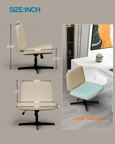 Vista 2 de VIRRMO Silla cruzada sin brazos, cómoda silla de oficina, silla de escritorio, silla de computadora, silla de tocador para dormitorio, sala de Marfil