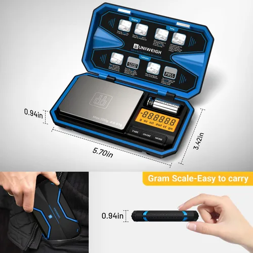 Vista 5 de UNIWEIGH Báscula digital de bolsillo de 7.05 oz/0.00 oz, báscula digital de gramos, mini báscula de joyería digital de peso gramo con pesos Cal
