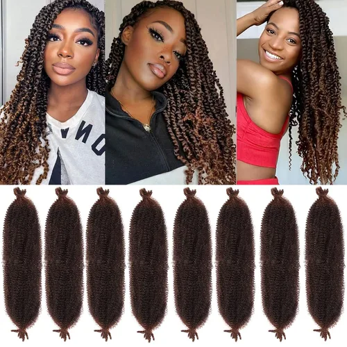Vista 84 de Cabello de Envoltura Pre-Esponjado de 8 Pulgadas, 3 Paquetes, Cabello Afro Twist Pre-Separado Elástico para Locs, Cabello Afro Twist Negro Natural