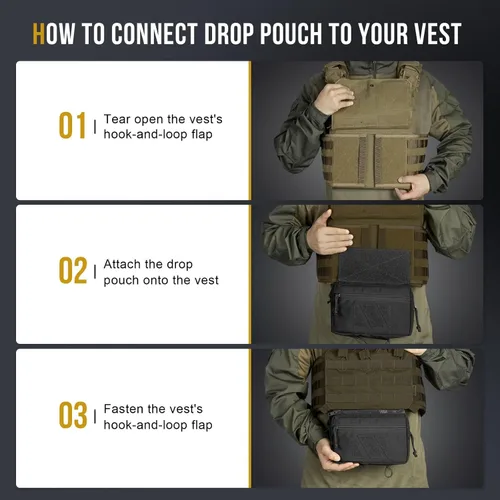 Vista 5 de OneTigris Drop Pouch, Dangler Bag Tactical with Hook and Loop Panel for Vest Chest Rig Plate Carrier