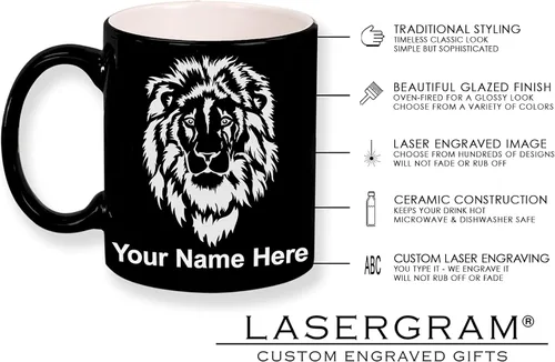 Vista 6 de LaserGram Taza de café de cerámica redonda de 11 oz, símbolo de fuerza chino, grabado personalizado incluido (negro)