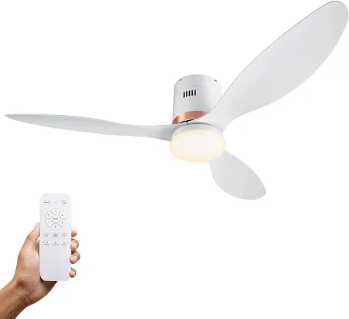 Vista 9 de 52 Inch Flush Mount Quiet Low Profile Ceiling Fan with Light and Remote Black/52