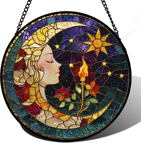 Vista 19 de DASTOLL Conjunto de 4 Piezas de Vidriera Manchada para Colgar en Ventanas, Tema de Flores Púrpuras, 16 cm - Atrapasoles de Tulipán para Puerta Juego