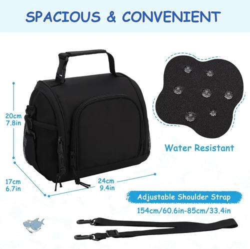 Vista 2 de VASCHY Lonchera para hombres, reutilizable, aislada, grande, bolsa enfriadora para adultos, mujeres/niños, para el trabajo, la escuela, picnic, Negro