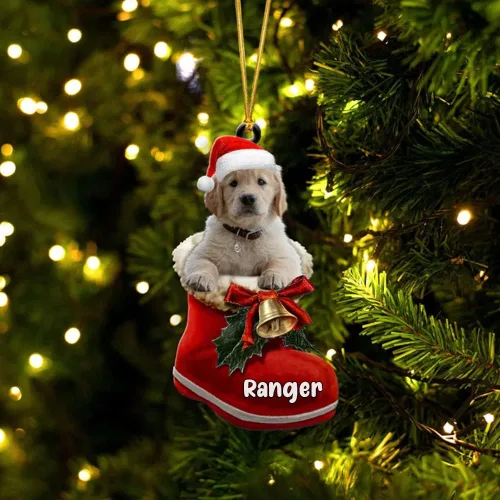 Vista 27 de Amantes de los perros de Navidad – Akita Inu Dog in Santa Boot Adorno de Navidad, adorno personalizado en forma 2D, adorno de Navidad, personaliza
