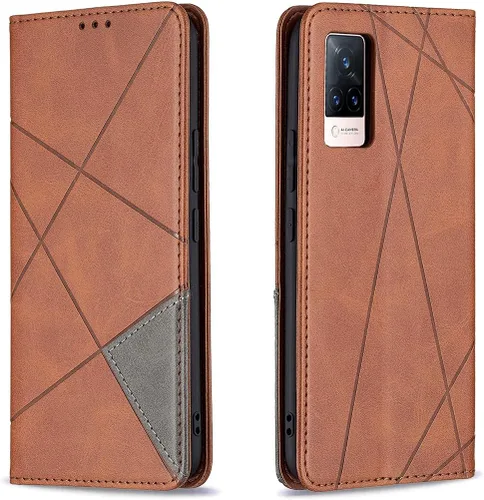 Vista 18 de Funda con tapa para Vivo Y11, Y15, Y12 e Y17, diseño de rombos de piel sintética, con función atril, cierre magnético, para Vivo Y11/Y15/Y12/Y17