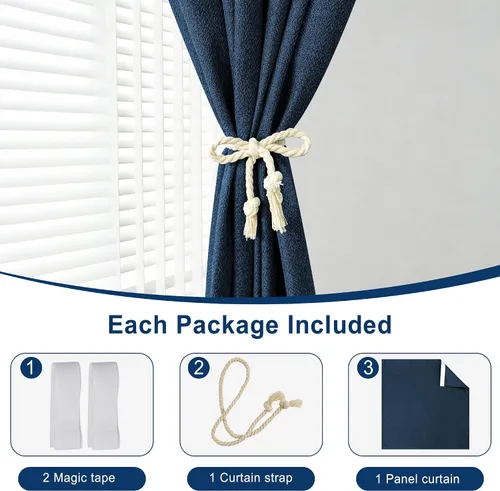 Vista 5 de Foxdecor Cortinas opacas adhesivas para dormitorio, sala de estar, 36 pulgadas de largo, sin taladro, aislamiento térmico y protección UV, cortinas