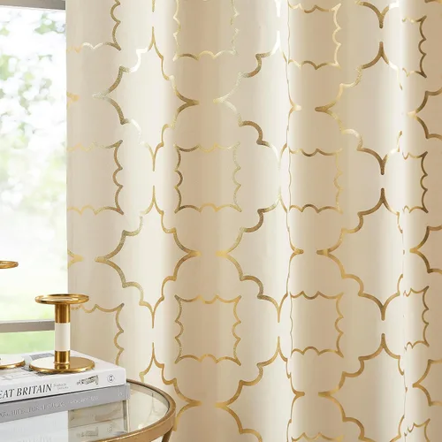 Vista 16 de Purainbow Cortinas opacas beige para dormitorio, sala de estar con paneles de impresión de lámina dorada, oscurecimiento de la habitación