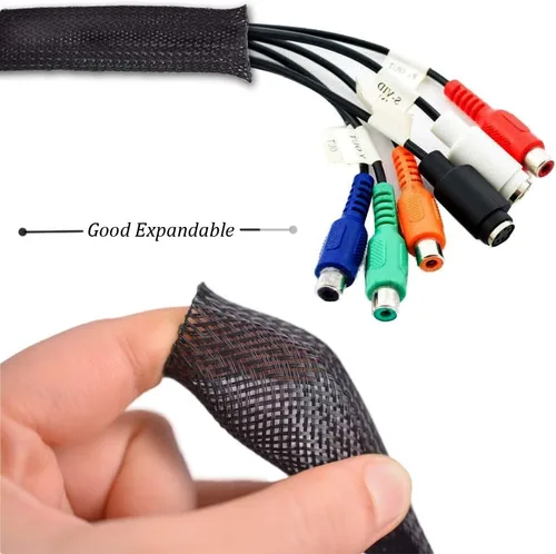 Vista 7 de Funda trenzada expandible de PET de 25 pies y 1.25 pulgadas, color negro, organizador de cables para envolver y proteger cables