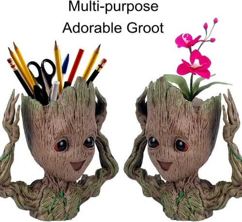 Vista 5 de Maceta linda de 6 pulgadas con diseño de bebé Groot sonriente, macetas con cabeza para plantas de interior o divertido porta lapices, maceta