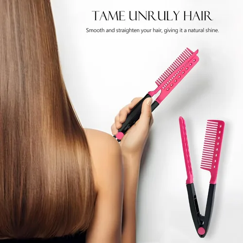 Vista 2 de Juego de alisado de cabello, paquete de 2 peines de hierro plano para hermosos tresses, alisador con agarre firme, ideal para cabello nudoso
