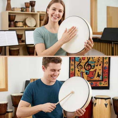 Vista 6 de Nydotd 3 piezas de tambor de mano de percusión de madera con barra de tambor de 12 pulgadas, 10 pulgadas, 8 pulgadas, instrumentos de percusión