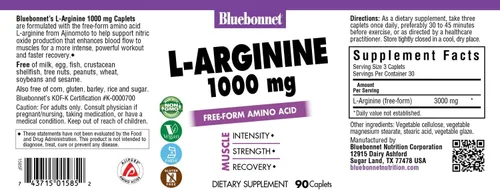 Vista 2 de BlueBonnet L-Arginina 1000 mg cápsulas, 90