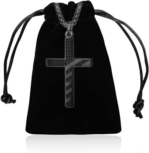 Vista 6 de ZRAY Collar con cruz de bandera estadounidense para hombre, joyería patriótica, cadena de acero inoxidable de 24 pulgadas, grabado, inspirador