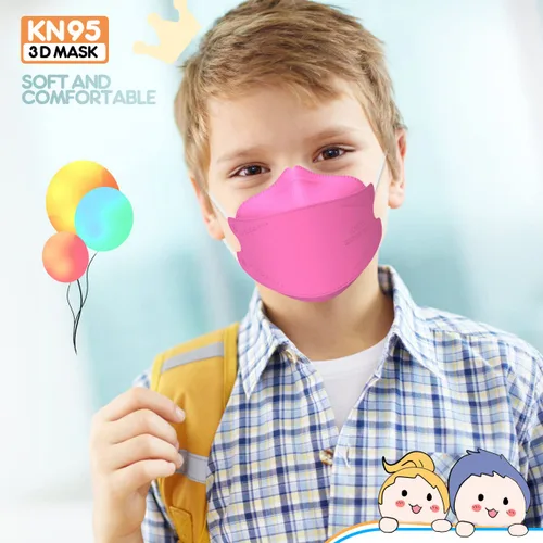Vista 2 de Mascarillas KN95 para niños, paquete de 50 unidades, transpirables, cómodas y desechables, color rosa