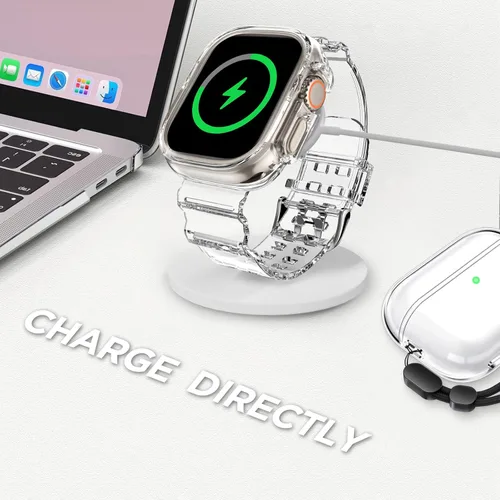 Vista 365 de DABAOZA - Correa transparente compatible con Apple Watch con estuche protector, correa deportiva de TPU con brillo para mujeres y hombres