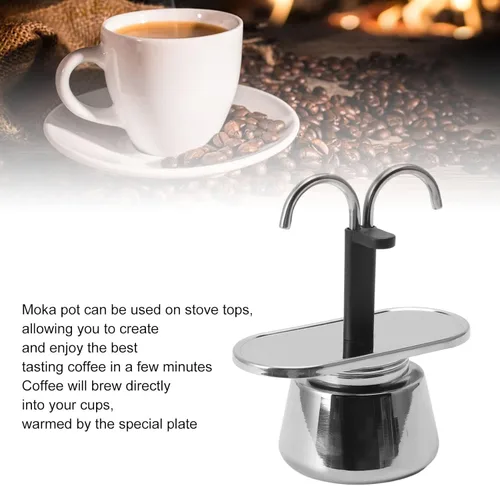 Vista 3 de 2 tazas 3.4 fl oz pote, doble cafetera de acero inoxidable, cafetera de doble canalón, puede hacer auténtico café Itan