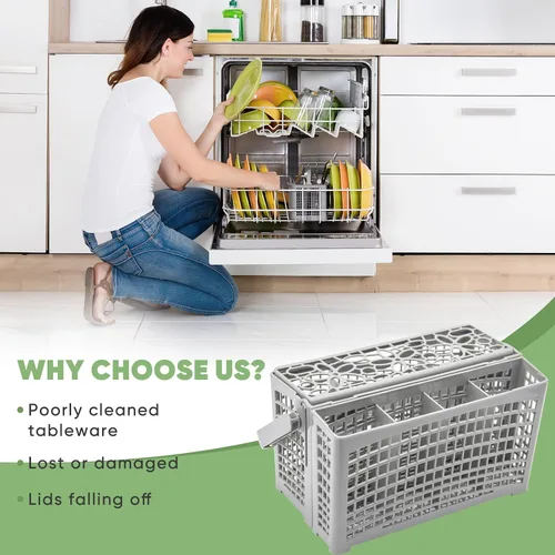 Vista 8 de Cesta universal de repuesto para lavavajillas, cesta 2 en 1 para utensilios/cubiertos, compatible con Bosch, Maytag, Kenmore, Whirlpool, KitchenAid