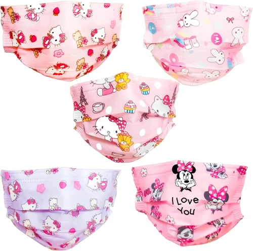 Vista 2 de Cubrebocas desechable para niños envueltos individualmente, 50 unidades, máscaras para niños, jóvenes, 3 capas Kawaii unisex para niños