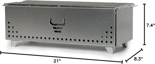 Vista 5 de Parrilla portátil de mesa de carbón, YAK Grills Hibachi, 100% de acero inoxidable, parrilla a 750ºF, para patio, balcón. Área de parrilla de 15”x7”.