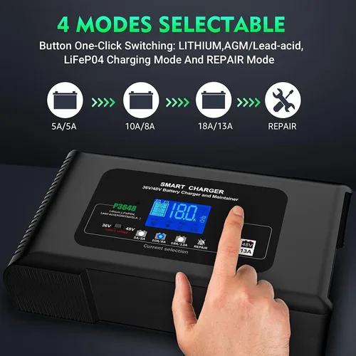 Vista 4 de 48v EZ-GO RXV TXT Cargador de batería para carrito de golf, cargador de batería inteligente AGM de plomo Lifepo4 de litio de 48V, cargador de goteo