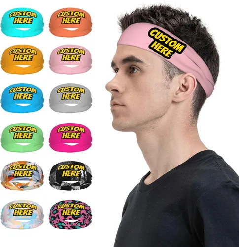 Vista 11 de Diadema deportiva personalizada para añadir cualquier foto texto, logotipo, personalizable, bandas elásticas que absorben la humedad para mujeres