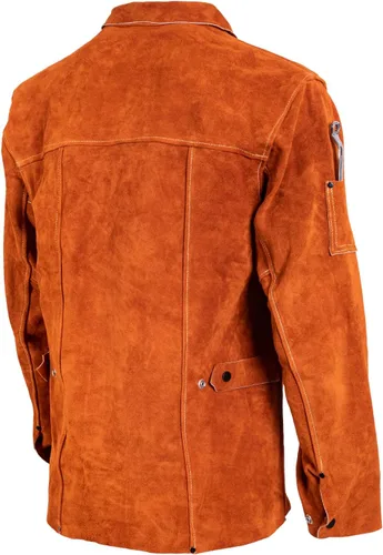 Vista 7 de QeeLink Chaqueta de Soldadura de Cuero - Chaquetas de Soldador de Trabajo Resistente a las Llamas y de Servicio Pesado - Chaqueta de Soldadura