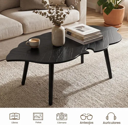 Vista 8 de DUOMAY Mesa de centro moderna en forma de hoja de mediados de siglo, mesa de centro de madera maciza para sala de estar, mesa central de madera