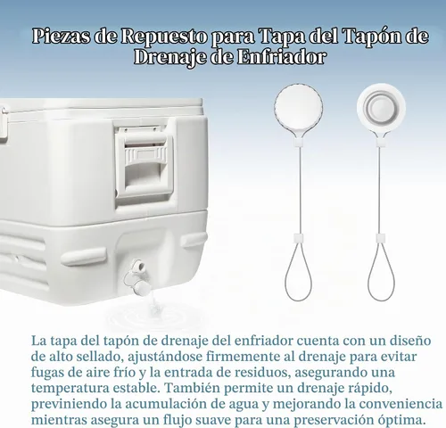 Vista 5 de Piezas de repuesto mejoradas para tapones de drenaje refrigerantes, compatibles con Igloo de 50 a 165 cuartos de galón, tapas roscadas con correa