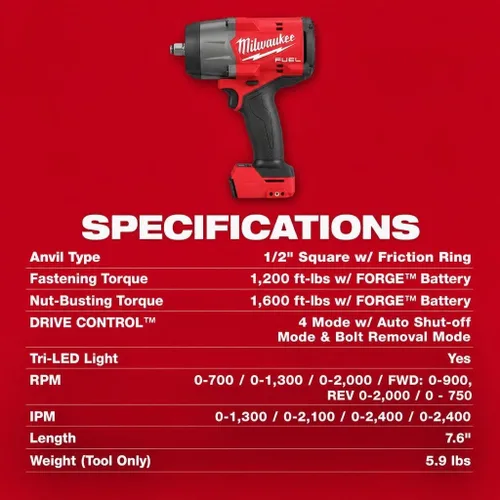 Vista 7 de Milwaukee Electric - M18 Fuel 1/2 Pulgadas de Alto Torque Llave de Impacto con Fricción