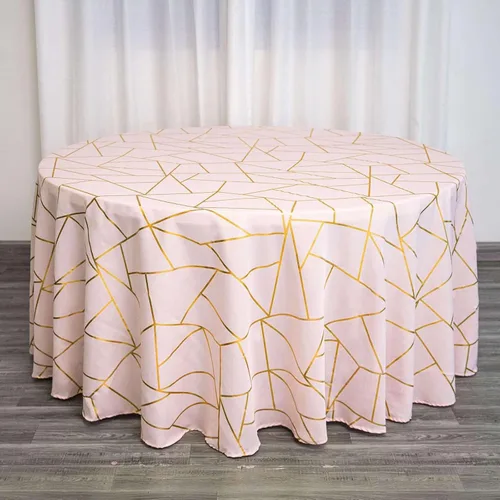Vista 51 de Efavormart - Mantel redondo de poliéster de 120 pulgadas con patrón geométrico dorado Morado