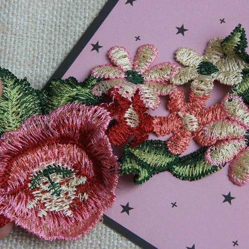Vista 5 de Acxico Cinta de encaje bordada de flores de 1 yarda, apliques de costura para boda, manualidades, bricolaje