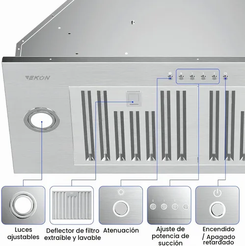 Vista 5 de EKON NAB01-30IN 900CFM - Campanas extractoras integradas sin conductos con control de panel táctil suave de 4 velocidades/filtros aptos