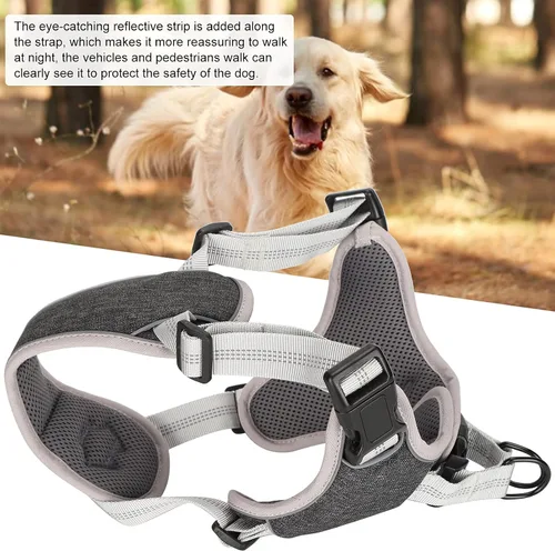 Vista 3 de Adjustable Dog Harness, Reflective No Pull Vest with Anti Break Design for Large Medium Dogs, Comfortable Polyester Nylon Chest Strap in Black (S)