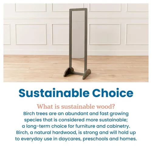 Vista 8 de ECR4Kids Espejo bidireccional de una sola cara de madera, muebles para niños, lavado gris Durable birch, GREENGUARD Gold Certified
