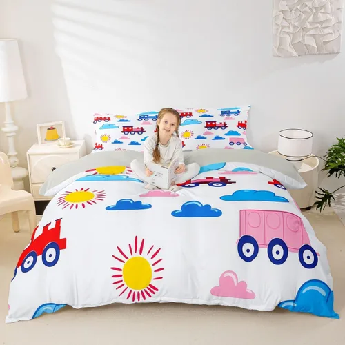 Vista 30 de Feelyou Race Car Duvet Cover Twin Size Boys Girls Speed Sports Car Bedding Set Breathable Soft Racing Comforter Cover 2Pcs Black White Checked Azure