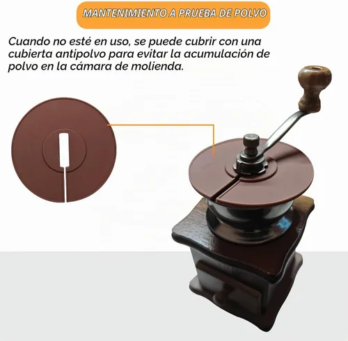 Vista 5 de Molinillo de café hecho a mano de madera de estilo retro, manivela de cerámica, cepillo de limpieza de molinillo de café hecho a mano, cuchara