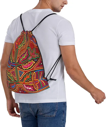 Vista 9 de Mola De Panamá Mochila Deportiva Bolsa De Gimnasio Bolsa De Cordón Bolsa De Cuerda Para Yoga Natación Para Hombres Mujeres, Mola De Panamá1