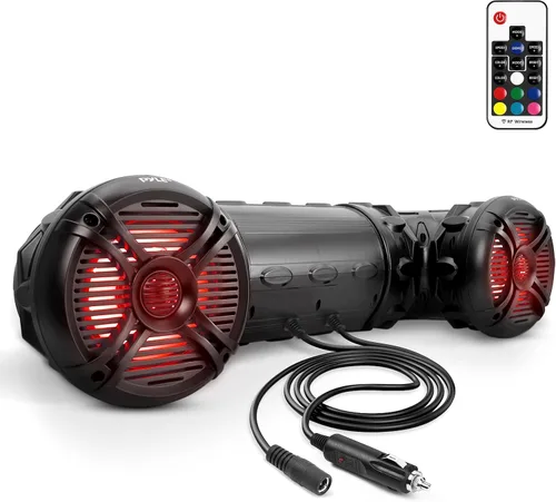 Vista 10 de Pyle Sistema de audio marino impermeable de 800 W con transmisión Bluetooth, luces LED y amplificador integrado, altavoces marinos Bluetooth de alta