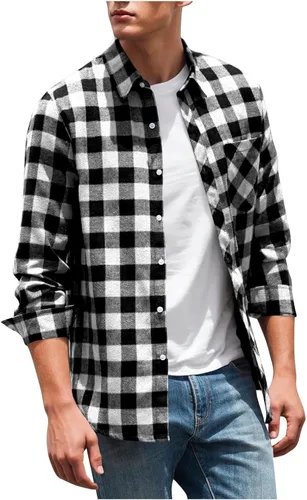 Vista 8 de Men's Plaid Button Down Shirts Long Sleeve Regular Fit Casual Tops Business Casual Outfits with Chest Pocket