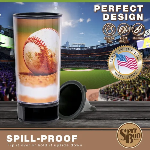 Vista 5 de Spit Bud Baseball #2 The Ultimate Spittoon para masticar – Taza portátil de inmersión y tabaco con tapa, pestaña pop, embudo a prueba de derrames